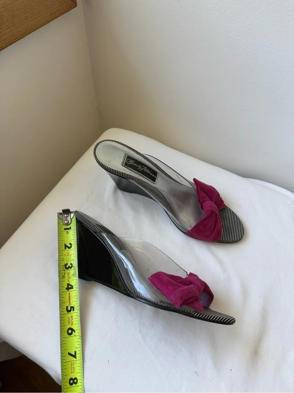 Y2K Beverly Feldman Pink Bow Clear Slingback Heels Retro Statement Shoes Size7.5